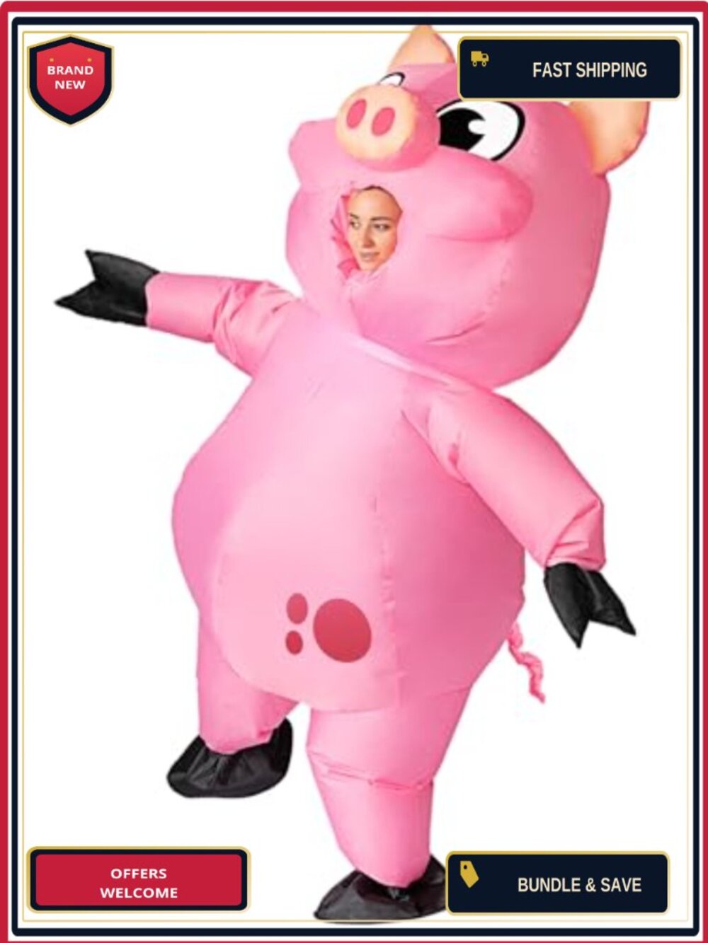 Inflatable Pig Costume Adult Full Body Polyester Halloween Blow Up Suit